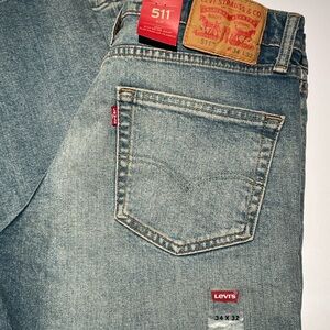 🟢Levi’s 511 Slim Fit Jeans 34x32 Light Wash Stretch Denim-Rare Find
